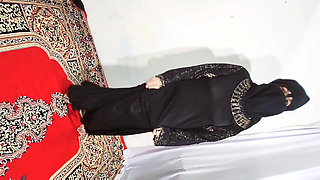 Arabic Sexy Hot Girl Wearing Black Hijab in House Doing Sensual Dance, Desi Indian Slut Amrozia Shaking Tits and Ass on Arabic M