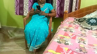 Hot Indian Desi Bhabhi Blowjob and Fucking on Xvideos with Blue Saree for Creampie Pussy