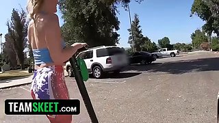 Teamskeet - pretty thick lady juggles her pink cunt on successful stud and makes him sperm on her Big Ass