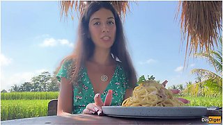 Cumwalk In Public Cafe Eating Pasta Carbonara With Sperm On Face With Katty West