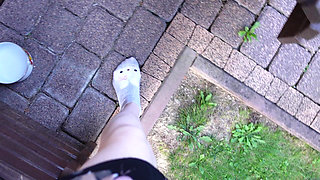 Socks Removal and Walk Barefoot on the Grass