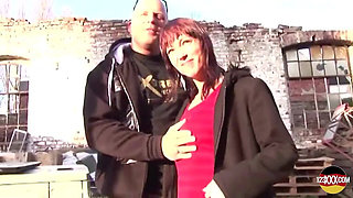 Redhead German Chick Pleasing a Hard and Loaded Cock Outdoors