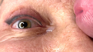 Milf extremely close up cumshot on eye orgasm