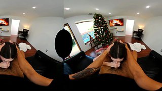 Busty brunette amateur jerking dick of lucky dude POV