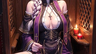 Cute hentai nun masturbates and fucks in the confessional