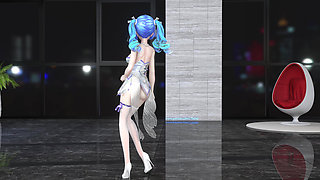 Miku-up and Down Evening Gown Striptease, Huge Breasts, Shaved Pussy, White Stockings, Striptease, K-pop Dance, Big Boobs