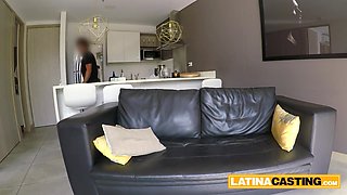 This raunchy tries on a tiny bikini and gets on her knee