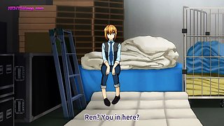 Tomboy rides hard on a messy mattress in the supply closet