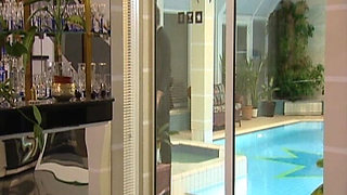 Blonde Rides Cock Hard by the Pool and Slut Gets Pounded
