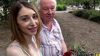 Older man gets lucky and watches sexy Lana Bunny having sex