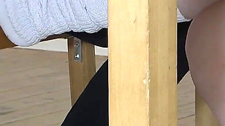 Teacher Caught in College Girl’s Trap, She Touches Dick with Foot Under the Desk and Shows Him Panties, Turning Him Into Her Pet