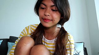 Excited Thai teen gets a big white cock