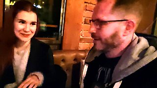 Redhead gives blowjob to a thick cock