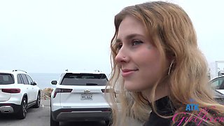 Peaches fiona is driving around naked in her car, indulging in some personal pleasure.