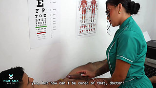 Doctor touches her patient's balls and gives him his cum in his ass - Mariana Martix & Angel Cruz