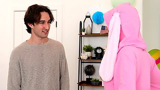 Easter bunny teen stepsister eats stepbrother his big carrot