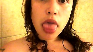 Busty curly brunette with big boobs fucks on couch