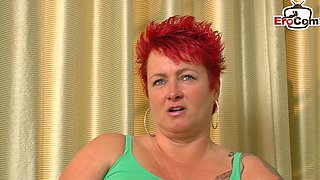 German Housewives Casting - Redhead masturbates first time on camera