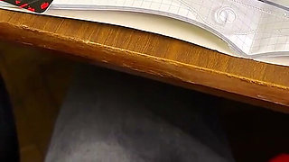 High Schoolgirl Stroking Him off in Math Class Under the Table. at College