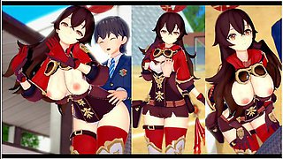 Genshin’s amber-eyed allure in intimate play