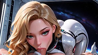 Blonde Hentai Astronaut in Shiny Latex Rides Cock in Space