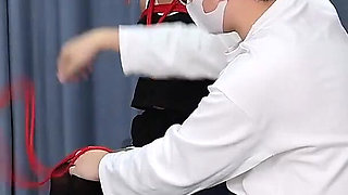 A Young, Beautiful, Slender, and Adorable Girlfriend, with Black Stockings, Red Strings, and Restraints