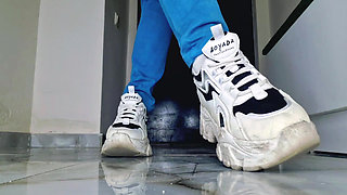 After a long walk in sneakers, my feet are sweaty. It's time for a foot massage from my submissive.