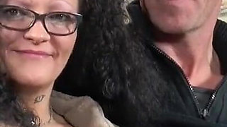 Sexy curly Milf sucks and fucks on huge cock on the couch