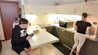 Stepmom Cooks in White Leggings and Catches Stepsons Friend Secretly Taking Pics of Her