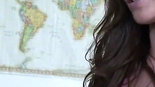 Gorgeous brunette teen gets fucked hard in the classroom