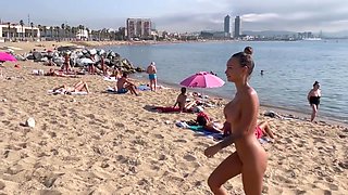 Monika Fox - Swims In The Sea And Walks Along The Beach On A Public Beach