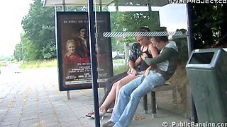 Public Bus Stop Threesome Public Sex