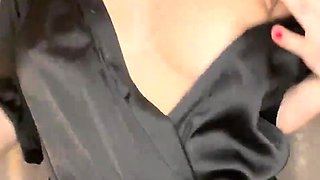 Hot Wife in Silk Robe Fondling Her Tits