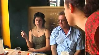 Old and young act with sexy babe seducing daddy