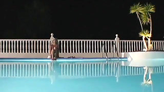 Asian Cutie Watches Two Coules Making Sex Near the Pool in the Famous Resort Hotel