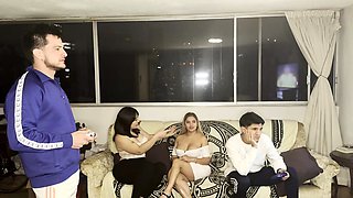 Slutty friends at the meeting get horny and ask for cock