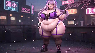 BBW Anime Babe Shaking Huge Ass in Purple Thong