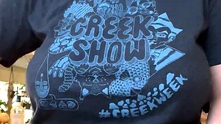 Hot babe with perfect big boobs taking shower