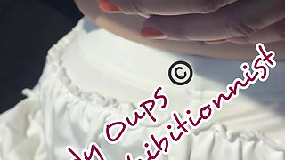 Lady Oops Slut Exhibitionist in Car Micro Skirt and Big Tits