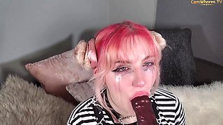 insane mega-slut boinks her jaws harsh with monstrous fake penis