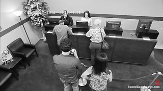 Brunette Bank Teller With Big Round Ass Gets Gangbanged By Bank Robbers In Her Naughty Fantasy - Kink