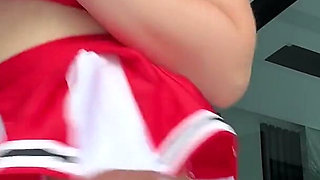 A Sexy Cheerleader Stretches Her Ass and Rides a Big Dildo.