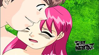 Amazing bright pink haired girl gets masturbated by lewd dude outdoors