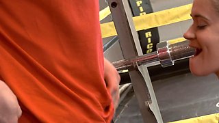 Slim Petite Cutie Indulges In Hot Sex With a Huge Muscly Dude At the Gym