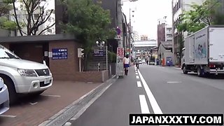 Japanese babe caught in public peeing outdoors in panties