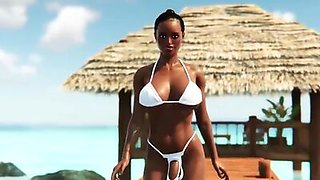 Futanari big tits babes having foursome sex on a beach in a3d animation