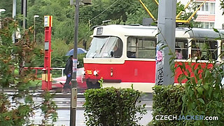 Czech Jacker 9: Tits in Rain - Wet, Tight, and Fully Exposed
