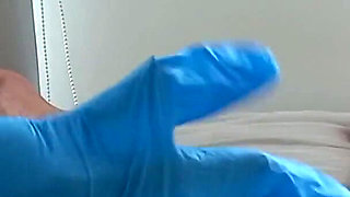 Asian Thick Blue Latex Gloves Cock Inspection - Intense Handjob & Creamy Cumshot POV