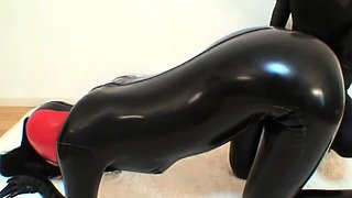 two women fetish latex asslicking and anal mff