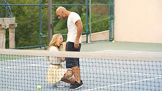Two sexy tennis players, Aubrey Star and Christian Clay, have a hot sex session.